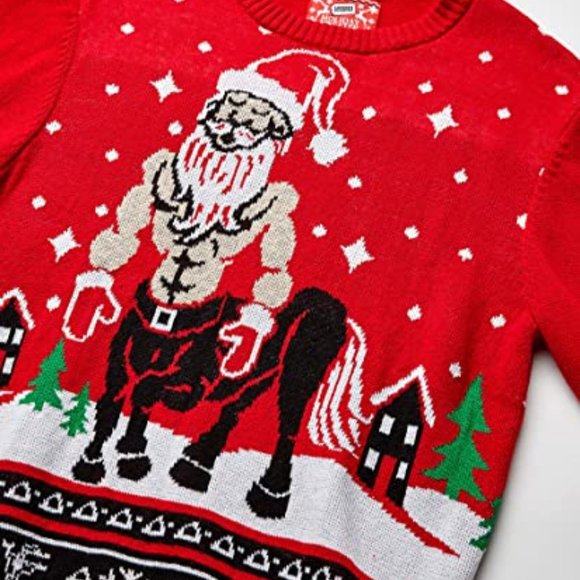 Size Large Men's Ugly Christmas Sweater Red Funny Santa Centaur - Picture 2 of 3